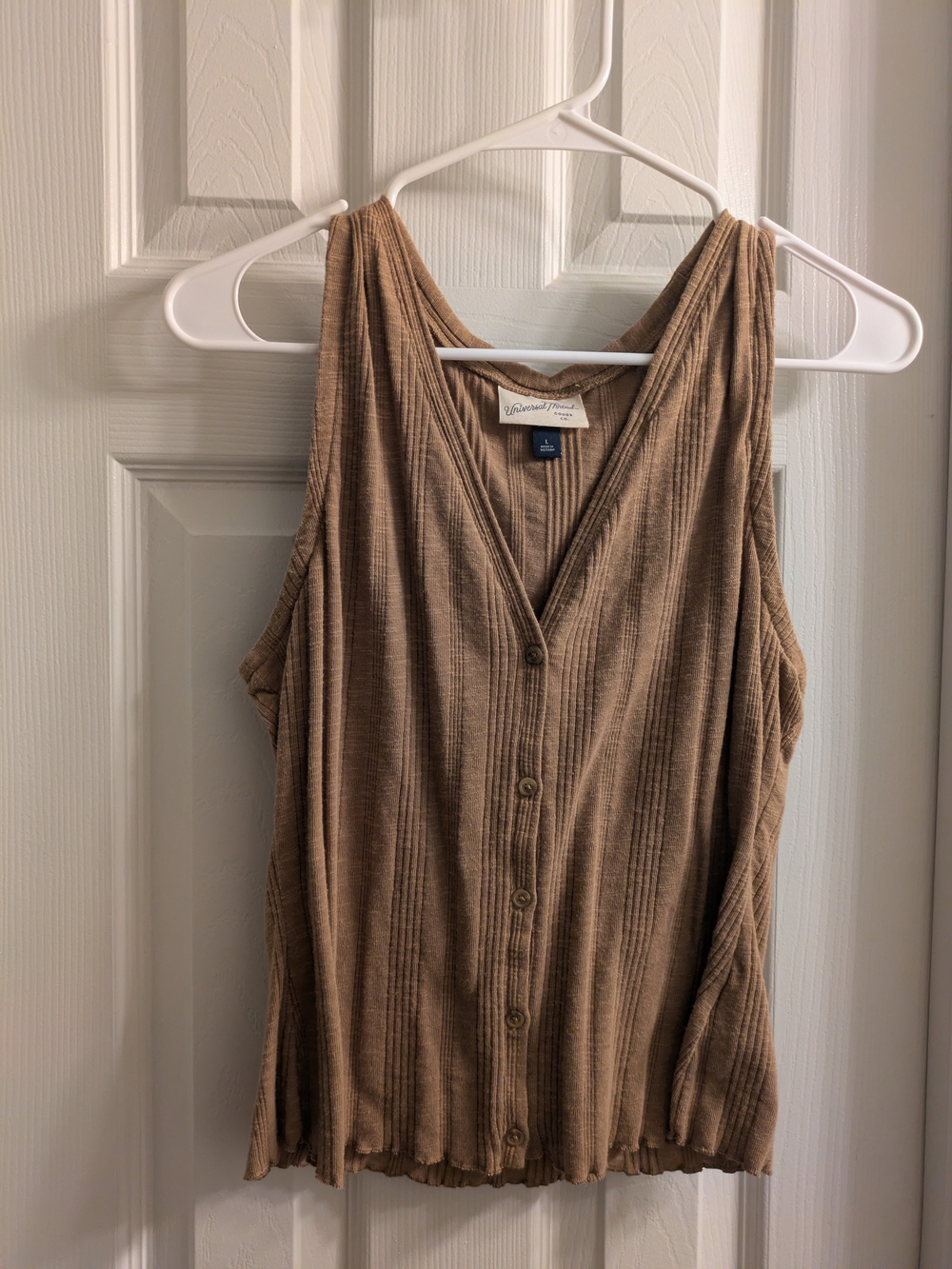 Universal Thread Ribbed Button-Front Tank Top - Brown